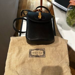 Gucci Super Mini Black Bamboo Top Handle Backpack